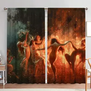 Fire & Women Pattern Door Curtain, 1 Set Creative Printed Door Curtain, Home Decor for Living Room Bedroom, Room Divider Curtain