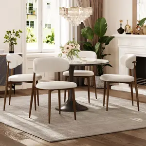 Toauuo Set of 2 Farmhouse Dining Chairs, Fabric Upholstered Metal Kitchen Chairs, Rustproof Woodgrain Frame, 250LB Capacity with Adjustable Anti-Slip Feet, 10-Min Easy Assembly for Dining Room & Cafe