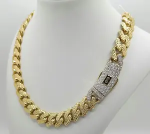 10KT CERTIFIED DIAMOND CUT MONACO CHAIN  CZ Size 13MM 24INCH Weight 46.6GR