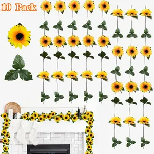 10 Pack Artificial Sunflower Garland, 8.2ft/Pcs Silk Sunflowers with Green Leaves, Flowers Vines for Room Home Kitchen Garden Wedding Arch Bridal Shower Party Outdoor Decor