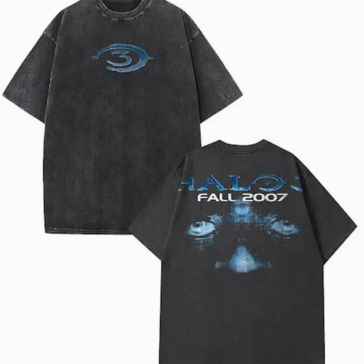 HALO 3 FALL 2007 Vintage Heavyweight Wash Tshirt - Comfort Cotton Crew Neck Casual 100% Premium Cotton, Oversized Menswear Top Collar Seamless Q