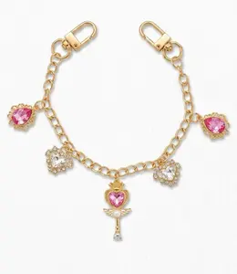 Pink Heart Rhinestone Charm Bag Chain - Luxe Bling Keychain Accessory for Purses, Backpacks, Birthday Gifting