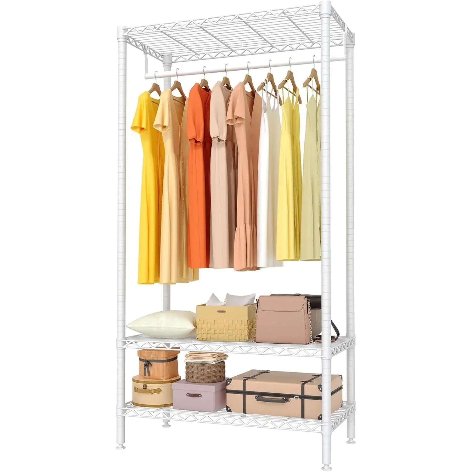 Garvee Minimalist Metal Clothes Rack Organiser, 300kg Load Capacity Open Wardrobe with Adjustable Rods & Shelf, Clothes Rail for Bedroom, Laundry (90x45x175cm)