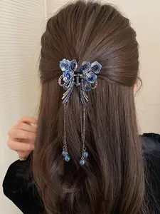 Women's Elegant Rhinestone Decor Butterfly Design Hair Claw, Flower & Tassel Design Hair Claw, Chic Gorgeous Hair Accessories for Daily Hairstyle Decor Hair Clip, Goddess Hair Clip