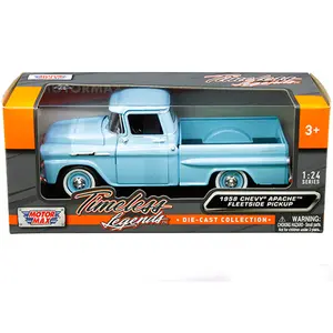 Motormax 1:24 1958 Chevrolet Apache Fleetside Pickup Sky Blue Diecast Model Toy Car