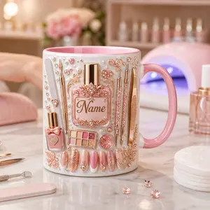 Personalized Nail Artist Mug 2D Printed 3D Effect Pink Salon Coffee Cup, Custom Name Gift for Manicurist Nail Technician, Durable Ceramic Mug for Beauty Professionals, Birthday Appreciation Gift Idea for Her Salon Owner Coworker