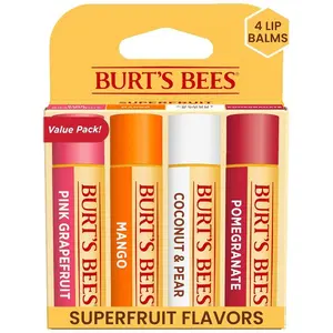 Burt’s Bees Lip Balm Variety Pack – Pink Grapefruit, Mango, Coconut & Pear, and Pomegranate Lip Moisturizer with Beeswax, Natural Origin Conditioning Treatment, 4 Tubes x 0.15 oz