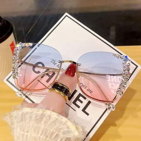 Unisex Designer Cat Eye Sunglasses - Retro Square Plastic Frames for Light Easy Wear, UV Protection, High Quality Eye Fashion Semi-Frame Eyeglasses for Female Round Faces