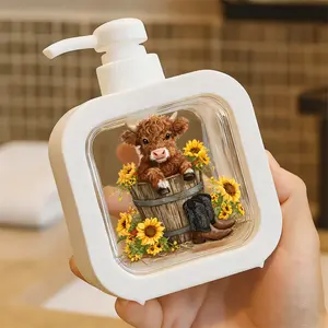 Adorable Pump Dispenser with Cute Highland Calf Design - Refillable Plastic Soap/Liquid Container for Bathroom and Kitchen - Charming Rustic Decor with Playful Vibes - Bathroom Accessory