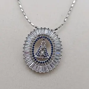 (56l)  silver virgen  medall and chain 18 inches