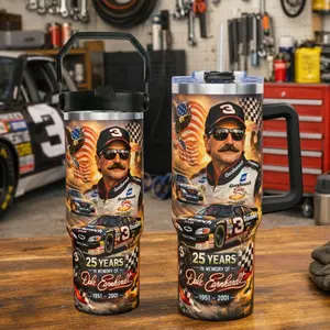 Dale Tumbler 30oz 40oz, Dale 25 years memories Tumblers, Travel Mug with Handle and Straw, Gift For Racing Fans Water Bottles Drinkware Flasks, 4th Of July Bottled