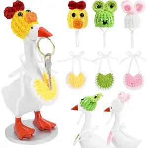 6 Pcs 7 Inch Desk Goose Outfits – Set of 3 Mini Knitted Hats with Bibs Customs for Magnetic Goose Key Holder, Cute Decoration for Home & Office