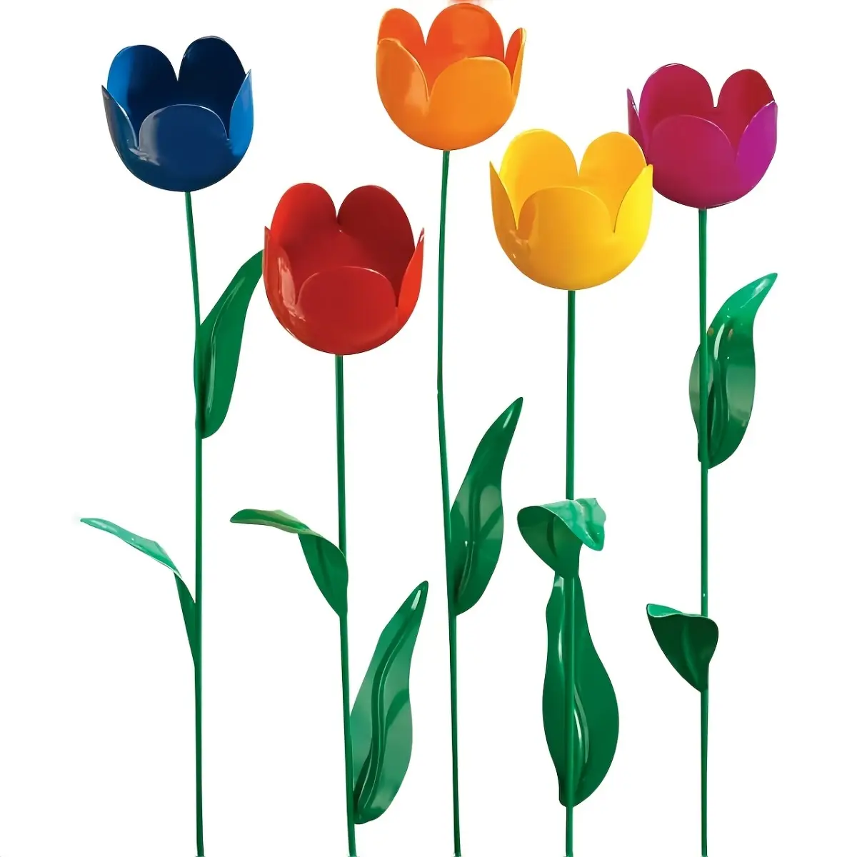5PCS Metal Tulip Garden Border Decor, 5-Color Flower Outdoor Ground Stakes for Patio Edging, Garden Accent, Garden Accessories, Lawn Decoration, Flower Bed Beautification and Outdoor Seasonal Yard Display