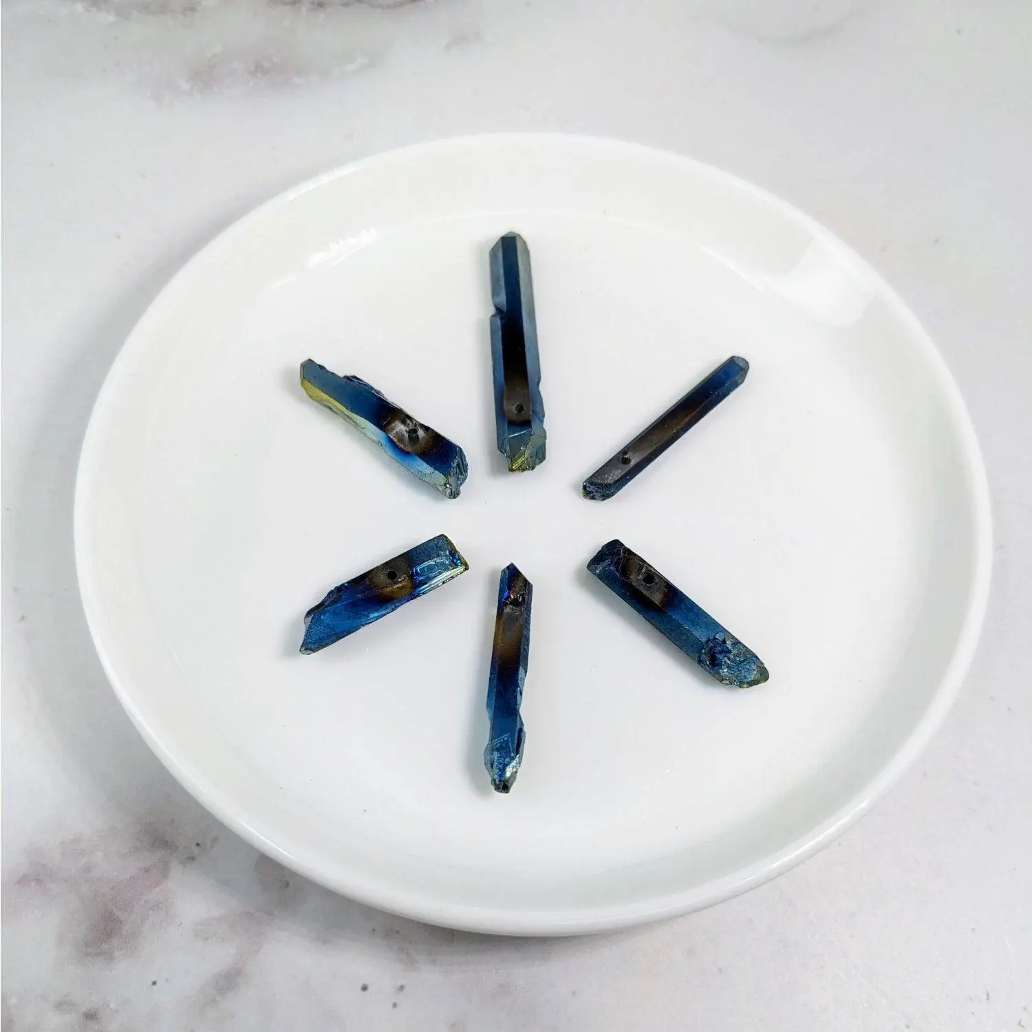 Titanium Aura Quartz Point Drilled Beads (6 Pack)