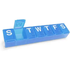 Ezy Dose Pill Case, 7-Day Medicine Planner, Vitamin Organizer Box, Blue, BPA Free, Easy to Use, Portable, Translucent Lids, Medium Compartments