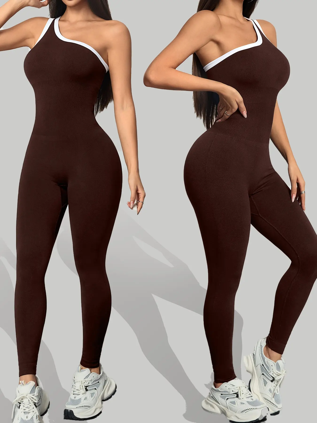 Women's Lightweight Fabric Sporty Yoga Jumpsuit, Sports Jumpsuit, All-Season Casual Wear, Above-The-Ankle Activewear