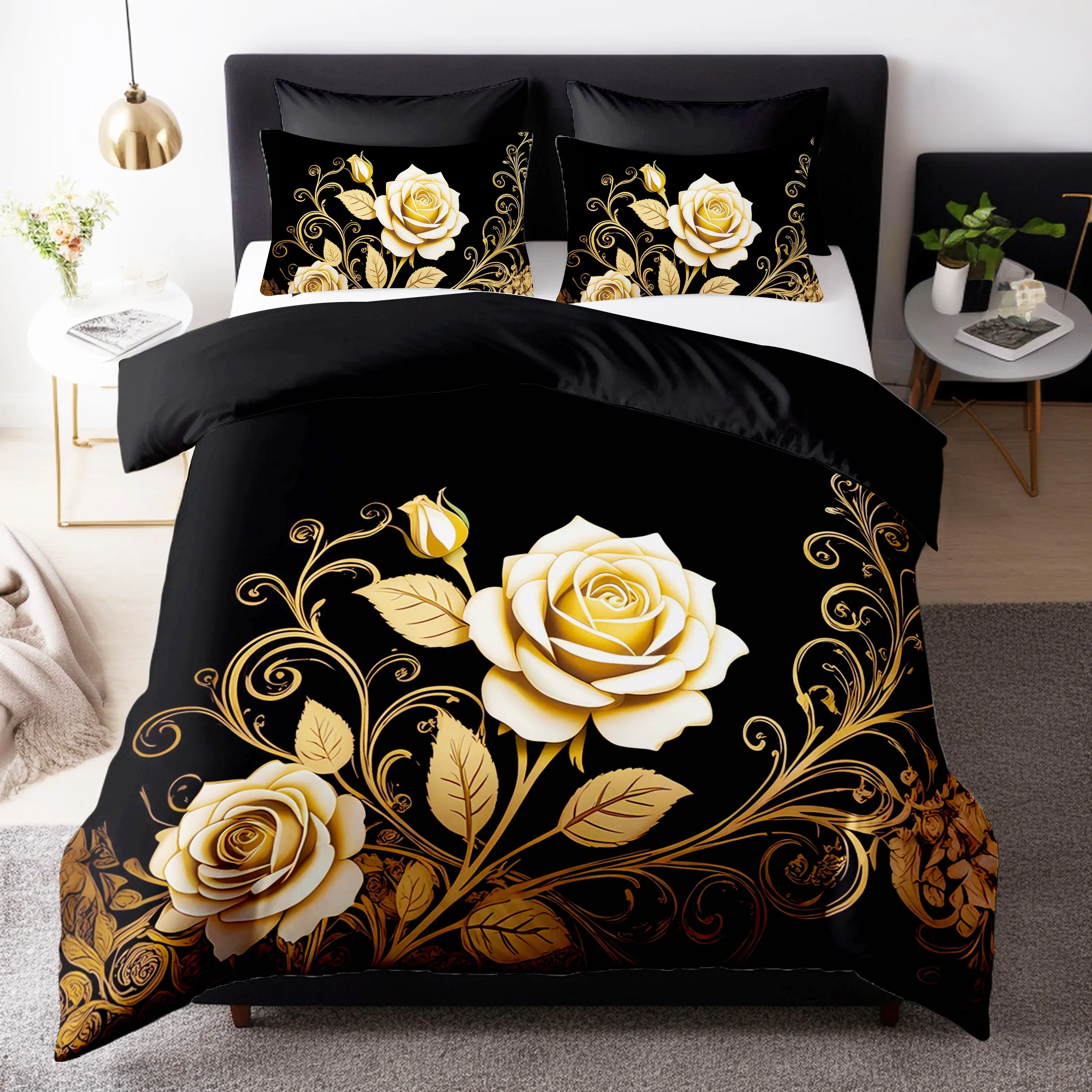 Golden Rose Elegant Bedspread Set: 1 Bedspread + 1/2 Pillowcase, Core Not Included - Comfortable and Soft Bedroom or Dormitory Bedding Set