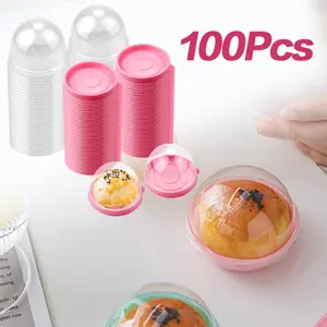 100 Pcs 2.75x2.75x2 inch Clear Plastic Mini Cupcake Boxes Muffin Pod Dome Single Container for Wedding Birthday Gifts Food Grade Safe Bakeware