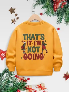 Boys' Christmas Print Round Neck Thermal Lined Sweatshirt, Casual Long Sleeve Crew Neck Pullover for Fall & Winter, Kids Clothes for Daily Wear, Crew Neck Sweaters