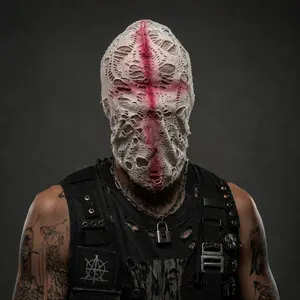 Vintage Distressed Hole Knit Face Mask, Mask Design, Cross Graffiti Full Face Headgear, Cyberpunk Punk Style Festival Hip Hop Ski Warm Face Mask