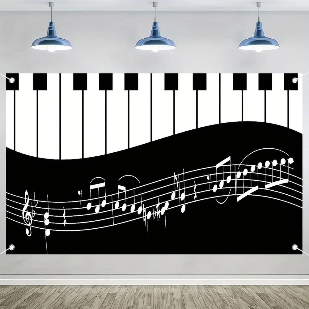 1pc Durable Glam Synthetic Music-Themed 2D Flat Tapestry Wall Hanging - Hangable, Machine Wash Polyester, Black-White Piano Keys, Musical Notes - Decorative Indoor Wall Decor for Living Room, Bedroom, Print