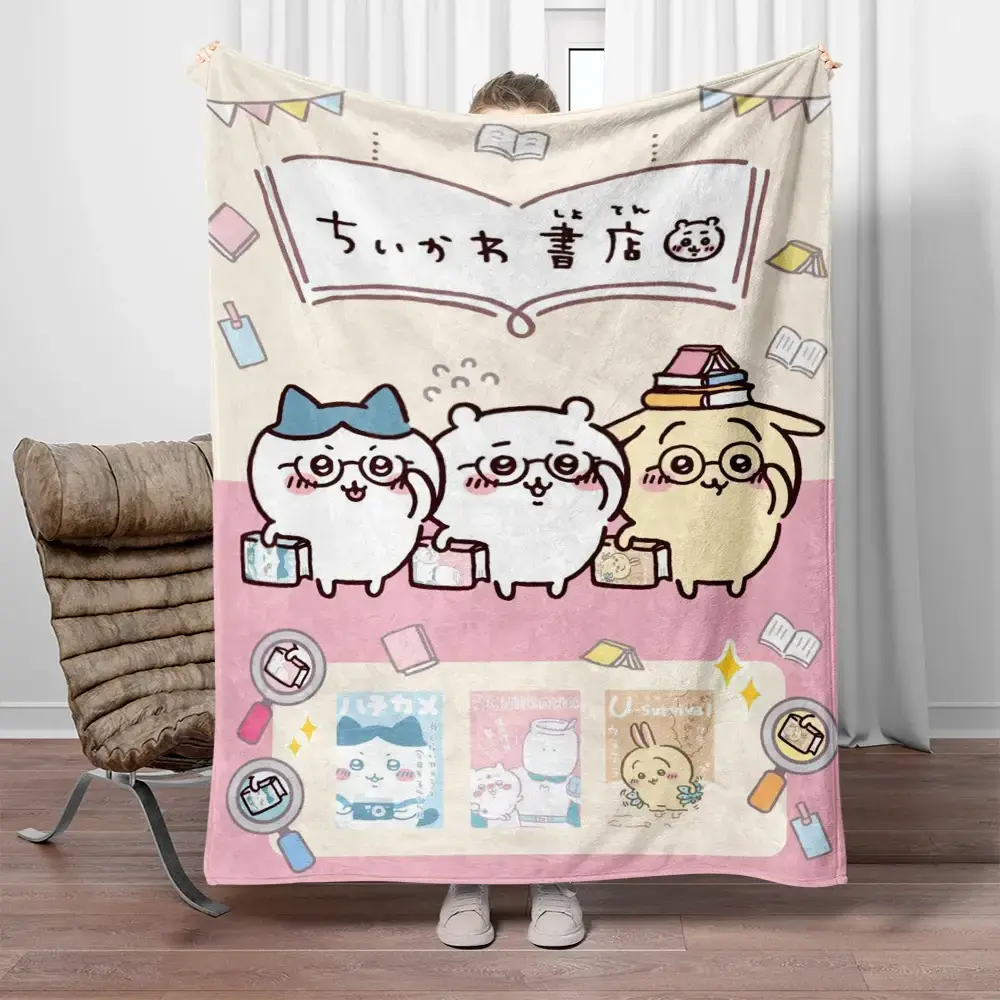 Chiikawa Cartoon HD printed flannel thin blanket. Four seasons blanket. for sofa, beds, living room, travel picnic blanket gifts