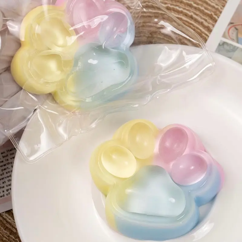 2Pcs Taba Squishy Cat Paw Squeeze Toys, Cute Cat Paw Squishy Toys for Stress Relief, Soft Jelly Kitty Squeeze Fidget Toys, Sensory Fidget Decompression Toy for Kids Adults