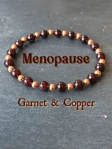 Unisex 6mm Natural Pomegranate & Copper Beaded Bracelet, Crystal Healing Energy Jewelry, Holistic Wellness Gift for Stress Relief