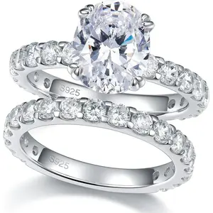 1pc S925 3CT sterling silver With GRA Certificate Lab Grown Moissanite Diamond D Color VVS1 Wedding Ring Set Platinum Plated Oval Cut 3ct Engagement Rings for Women queen