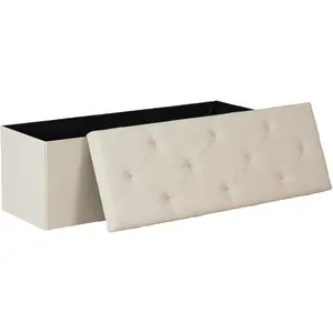 43in Foldable Storage Ottoman Bench, Storage Chest, Large End of Bed Foot Rest Stool with Padded Seat, Bedroom Bench for Living Room, Support 660lbs, Beige