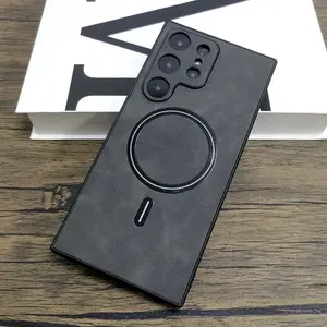 Luxury Matte Leather Case For Samsung  S26 UltraS25 S24 S23 S22 S21 Ultra Plus FE Note 20 S 23 22 For Magsafe Wireless Full Cover tough phone cover hard case phone protection smartphone cover Screen Protector Black Cellphone Protective Casing Shockproof