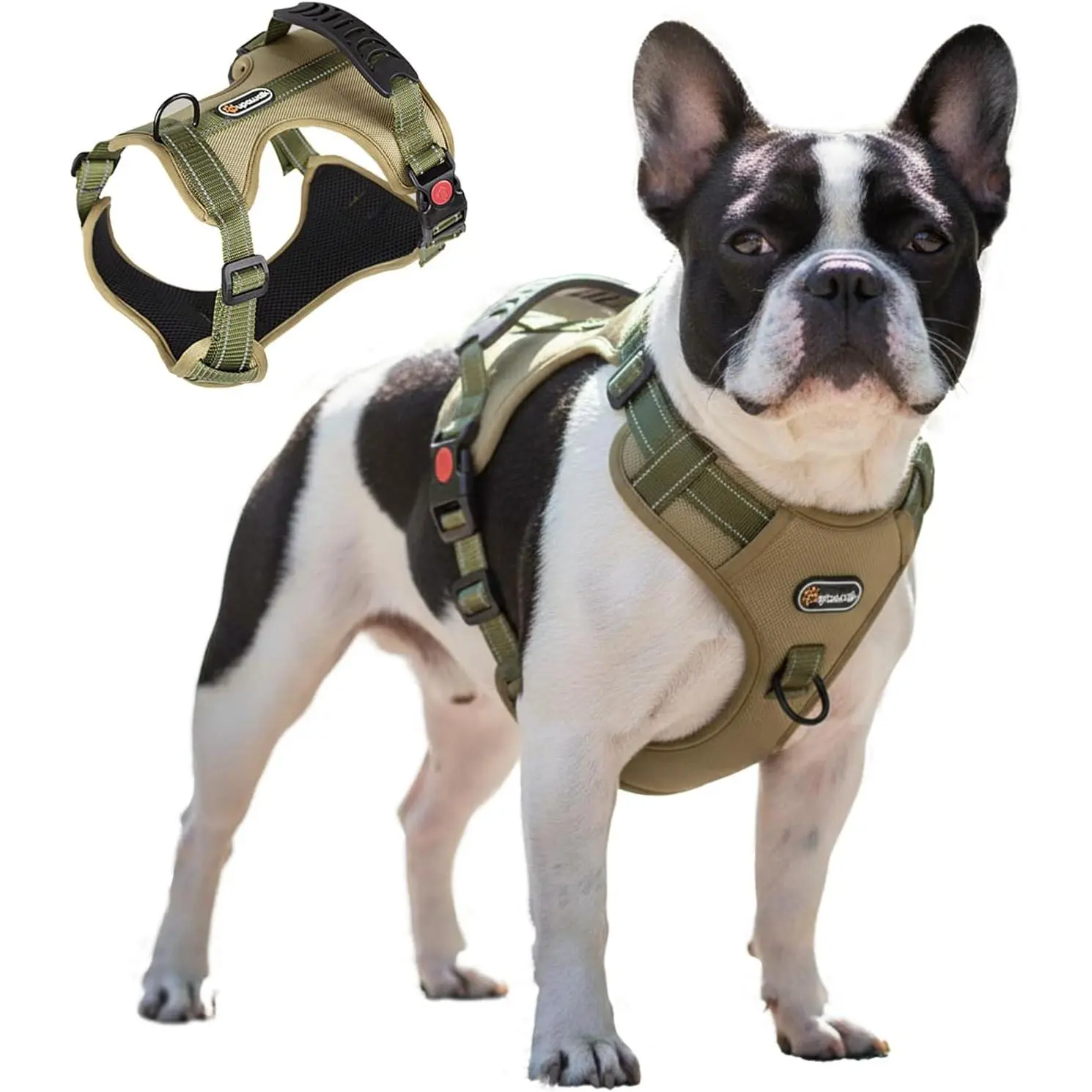 Tactical Anti-Pull Dog Harness - Adjustable Polyester Mesh Pet Vest with Reflective Strips, Handle, Dual Metal Leash Clips, Night Visibility, Camouflage/Solid Options for Small & Medium Dogs, Reflective Strip Harness