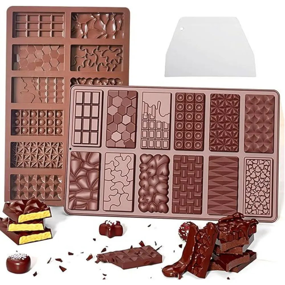 2 pack Silicone Chocolate Bar Mold Apart Non-stick Small Chocolate Candy Bar Molds Thick Chocolate Molds for Cake Pistachio Baking Decorations