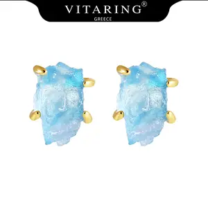 VITARING Amethyst Aquamarine Stud Earrings for Women Handcrafted Elegant Gemstone Jewelry with Gold Accents