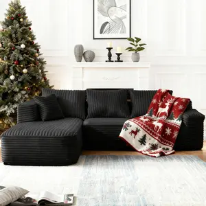 【2Package Delivery】Avenix 106" Modular Cloud Couch with L-Shape Chaise, Modern Boneless Couch for Living Room, Soft Corduroy Sofa with Deep Seat & Throw Pillows, small space couch with Deep Seat, No Assembly Required. Upholstered Sectional