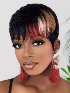 10" Fluffy Short Curly Wig for Women, -Highlight Synthetic Fiber, Pixie Cut with Bangs, Ideal for Daily Wear, Festivals, Dance, Halloween