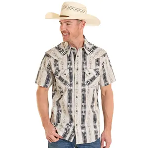 ROCK&ROLL AZTEC PRINTED  SNAP SHIRT MENS BLACK SHORT BMN3S08301