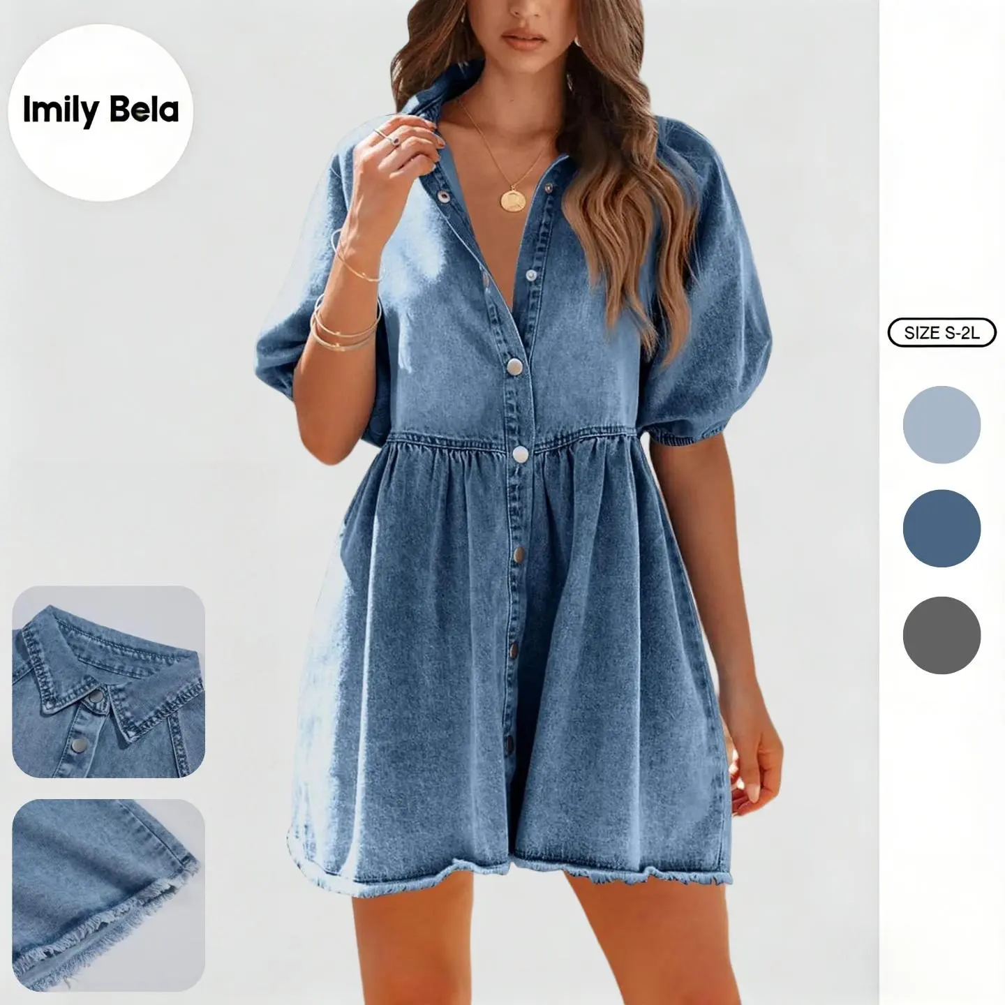 Imily Bela Womens Summer Denim Dress Button Down Short Sleeve Babydoll Dress Puff Sleeve Flowy Jean Dres - TikTok Shop Imily Bela Womens Summer Denim Dress Button Down Short Sleeve Babydoll Dress Puff Sleeve Flowy Jean Dres - TikTok Shop