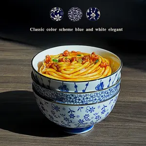 Triple Floral Ceramic Bowls Set (3 Pcs): Reusable Hand-Painted Blue/White Botanicals | Decor for Eco-Lifestyles | Dishwasher-Safe Tableware Kitchenware Dinnerware pr pasta of Graceful Serving