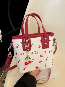 Fashion Cherry Pattern Handbag, Casual PU Leather Shoulder Bag for Women, Trendy All-match Crossbody Bag for Daily Use