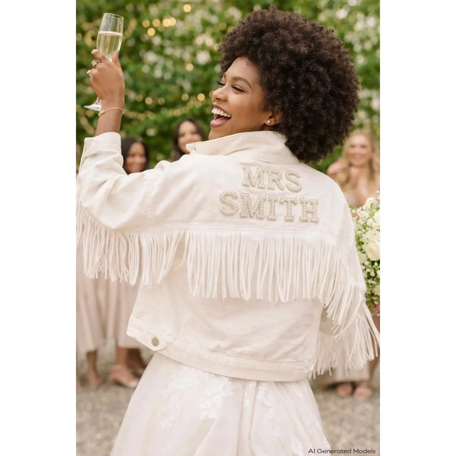White Bridal Jacket with Fringes