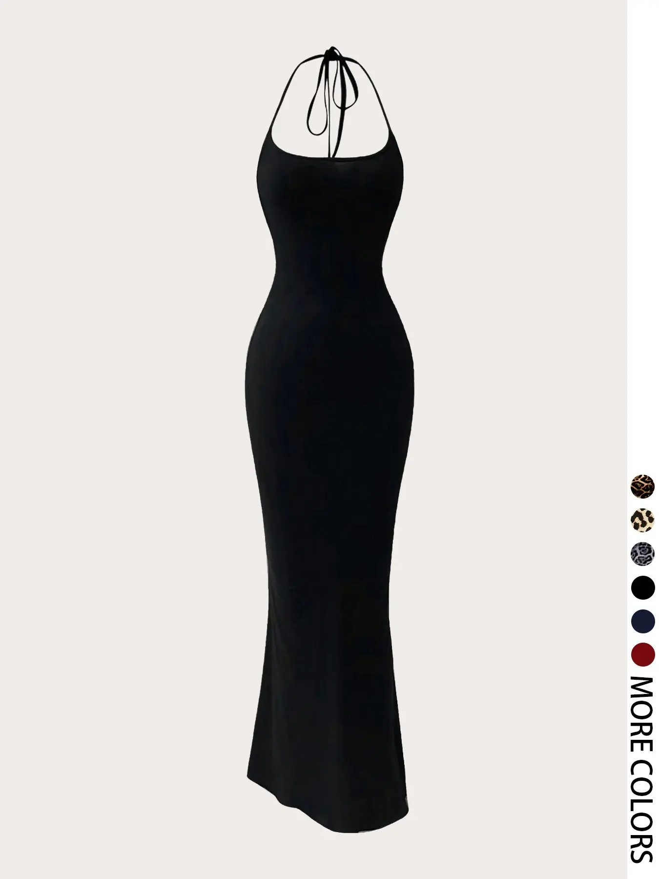 Women's Halter Neck Mermaid Maxi Dress, ribbed stretchy fabric with a form-fitting silhouette and Adjustable tie-back detail, perfect for special occasions and nights out, available in multiple colors and prints, Chic - Women's Halter Neck Mermaid Maxi Dress, ribbed stretchy fabric with a form-fitting silhouette and Adjustable tie-back detail, perfect for special occasions and nights out, available in multiple colors and prints, Chic -