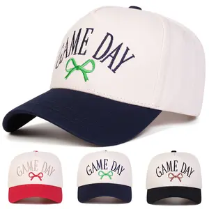 Unisex GAME DAY Letter Bow Embroidered Two Tone Five-panel Baseball Cap Outdoor Adjustable Sunscreen Leisure Hat Spring Autumn Travel Tourism Beach Vacation