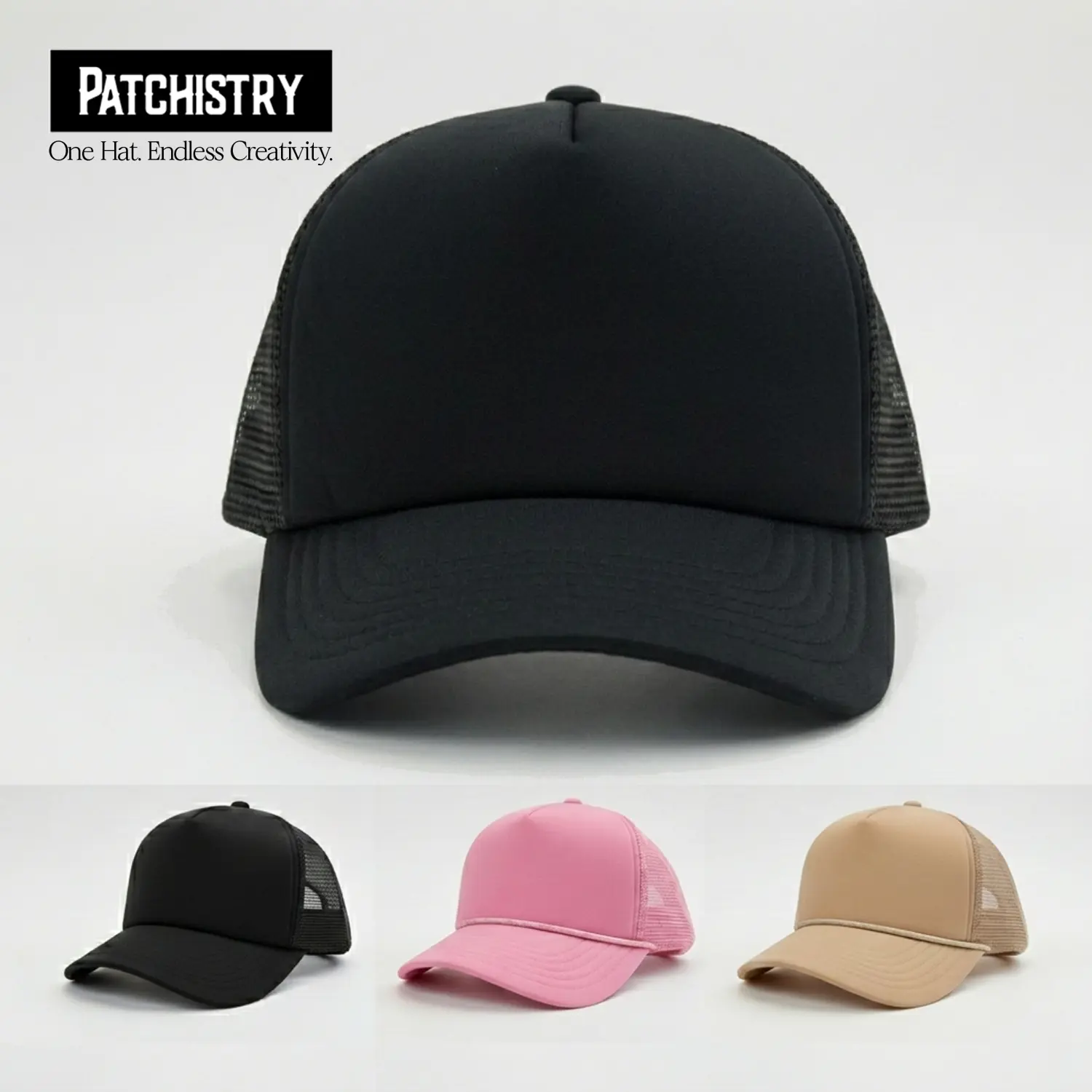 Patchistry ExpressionWear Trucker Hat - Customizable Hook-and-Loop Hat - Pink, Black, or Goldenrod