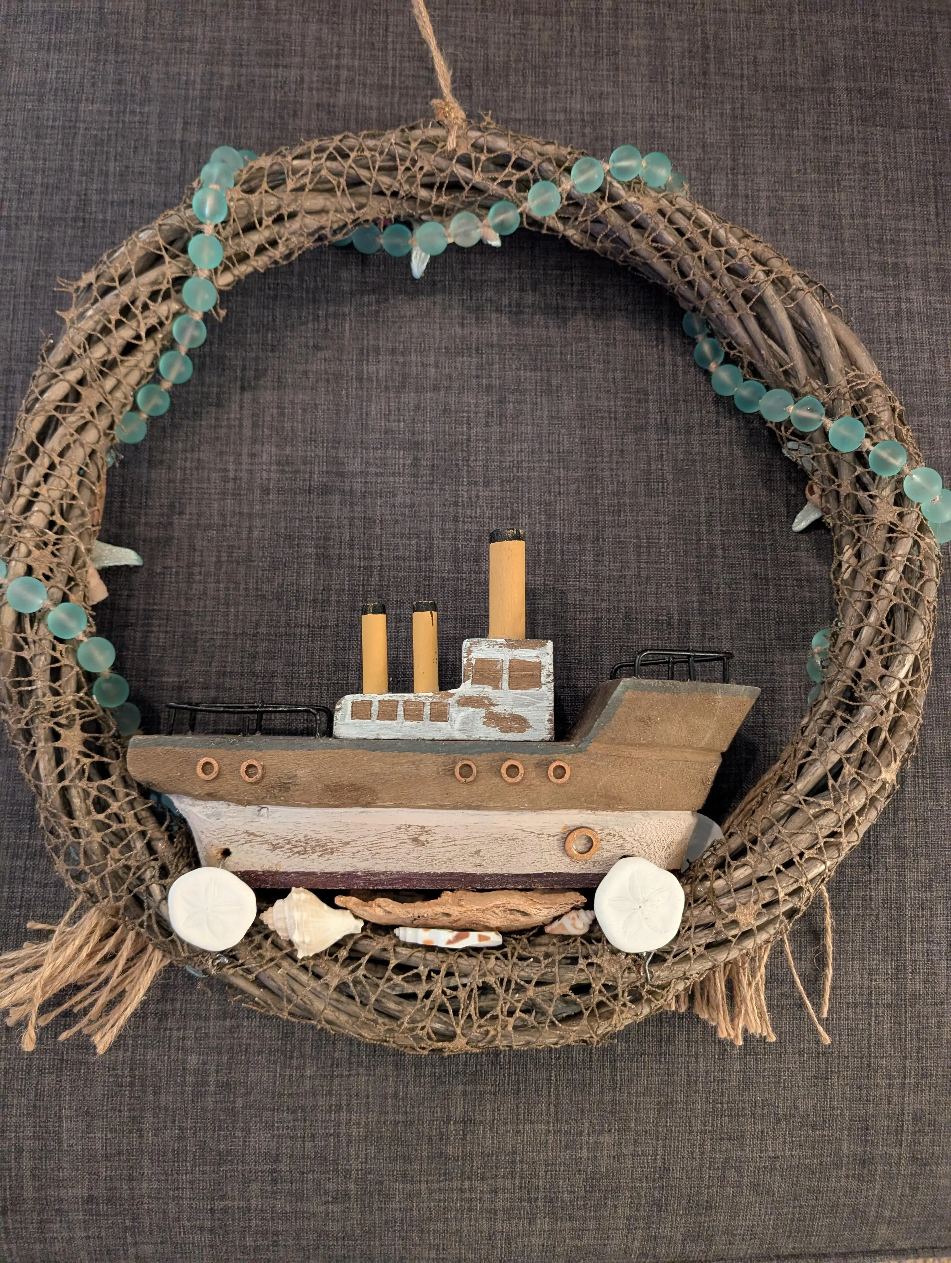 Nautical Wreath Wooden Ship with Coastal Accents