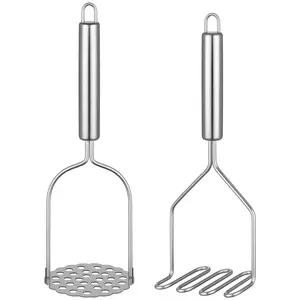2PCS Mashed Potato Masher - Stainless Steel Potato Smasher with Hanging Handles and Holes, Masher Kitchen Gadget, Tools & Utensils for Avocado, Bean, Salad, Vegetables, Fruit, Food, Meat Smasher Tool for Ground Beef