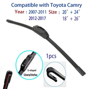 Toyota Camry Wiper Blade, U-Type Boneless Rain Wiper, 2007-2011 20-Inch & 24-Inch, 2012-2017 18-Inch & 26-Inch, 1pcs Car Accessories