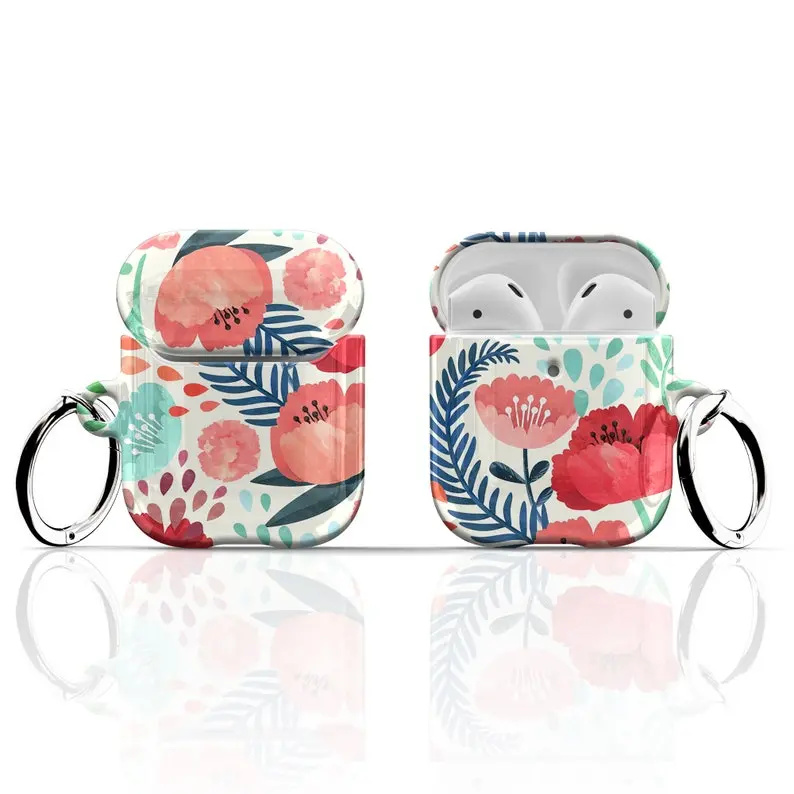 [Print] Poppies AirPods Case, AirPod Cases with Metal Carabiner Keychain Ring