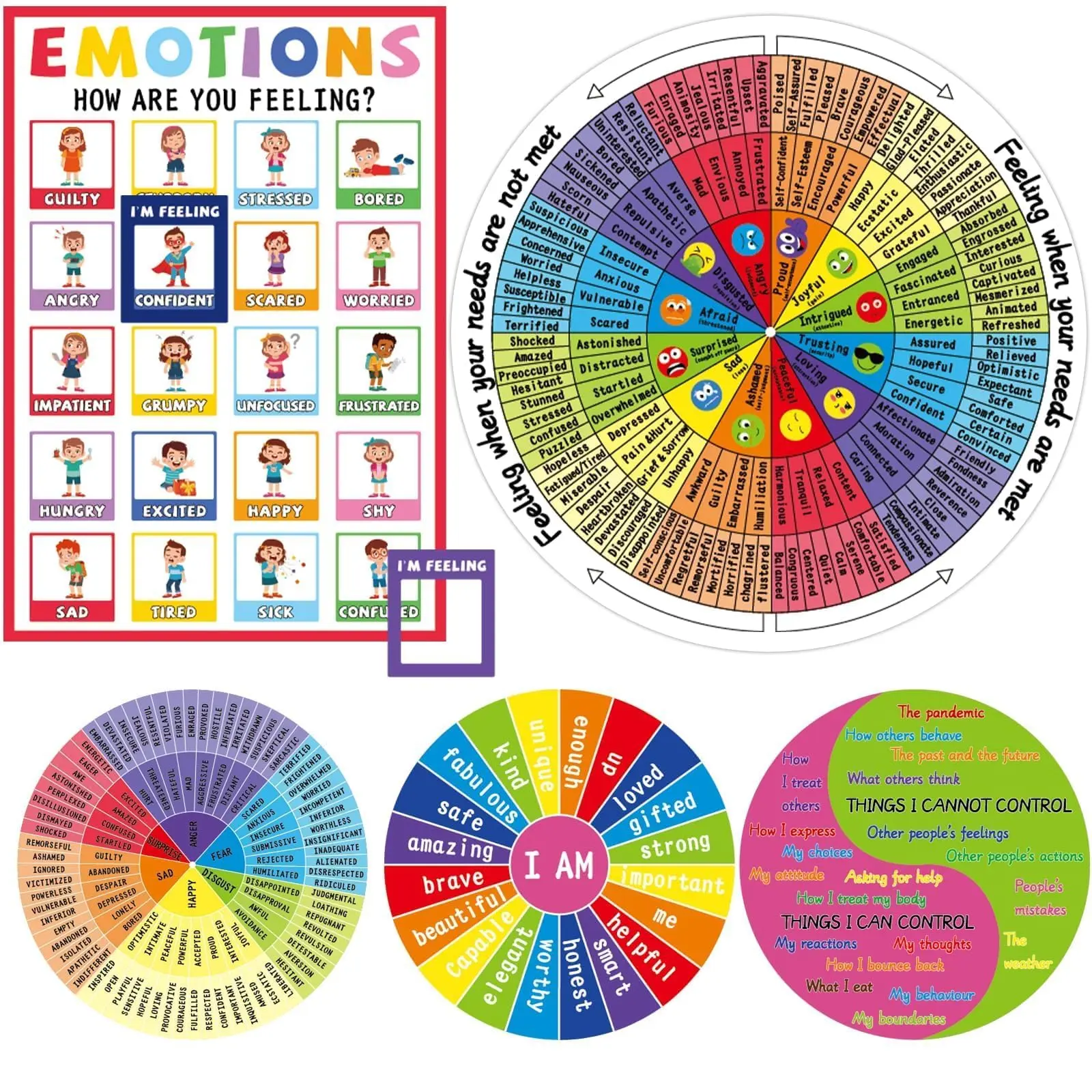 Chiazllta 7PCS Large Magnetic Feeling Wheel Set, Fridge Magnets Set, Emotion Therapy Magnetic Item, Refrigerator Decor, Interactive Classroom Decorations for Counselors, Office School Supplies