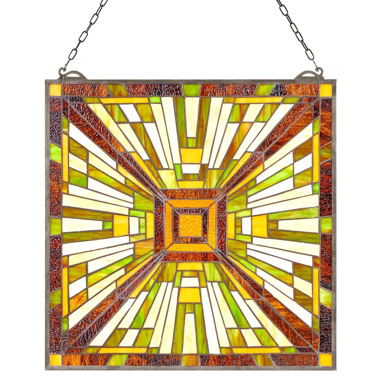 Stained Glass Tiffany Style Hanging Window Panel with Chain, Colorful Leaded Glass Art Decor for Living Room or Bedroom, 20 x 21 Inches, Sun Catcher Accent, Vintage Inspired Window Display, Ideal Gift Idea